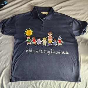 Childcare Provider Polo Shirt Small S Navy Blue "Kids Are My Business" Education
